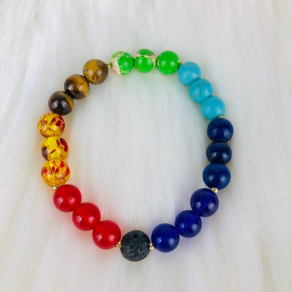 Chakra Agate Volcanic Lava Black Bracelet - Picture 2 of 2